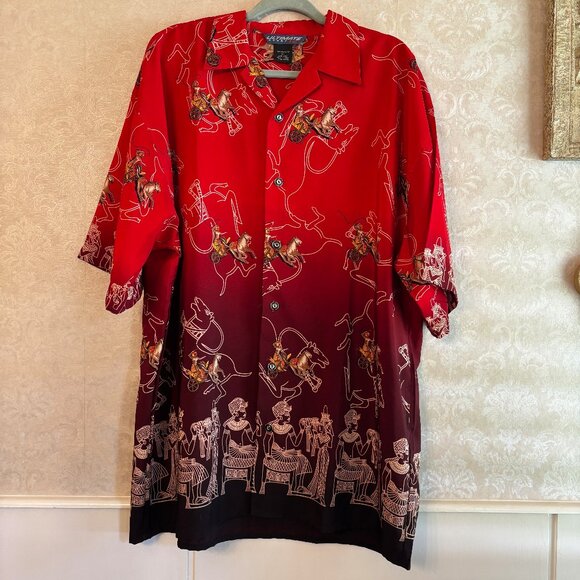 Super Unique Red to Maroon Ombre Short Sleeve Button Down Shirt and Short Set XL - Picture 1 of 11